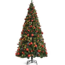 Costway 7-ft Pre-lit Full Green Artificial Christmas Tree With 350 Warm White LED Lights