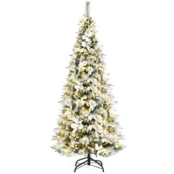 Costway 6-ft Pre-lit Full Flocked White Artificial Christmas Tree With 250 Warm White LED Lights