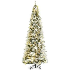 Costway 8-ft Pre-lit Full Flocked White Artificial Christmas Tree With 450 Warm White LED Lights