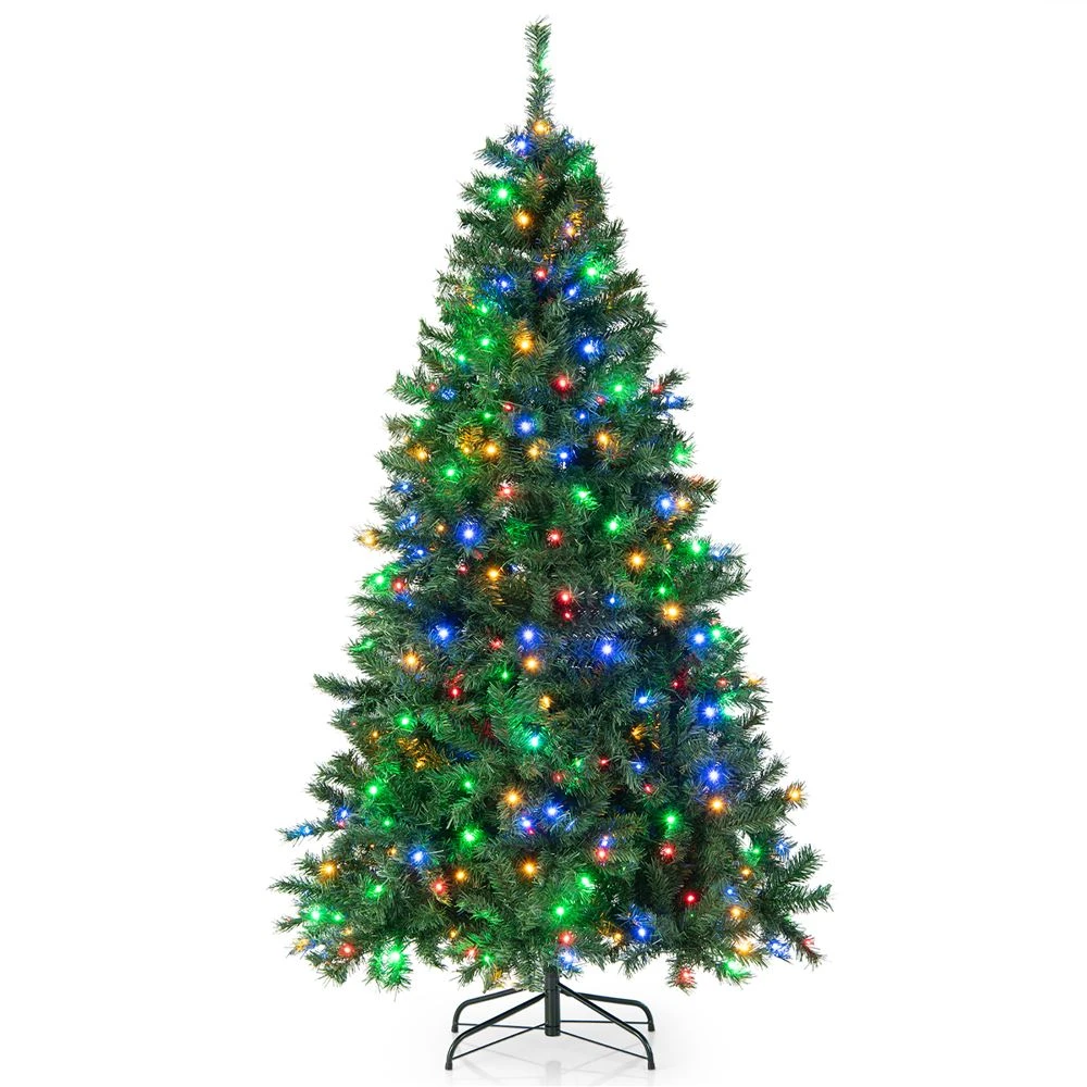 Costway 7-ft Pre-Lit Hinged Artificial Christmas Tree With 350 Multicolour LED Lights 3 Costway 7-ft Pre-Lit Hinged Artificial Christmas Tree With 350 Multicolour LED Lights