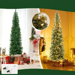 Costway 7-ft Pre-lit Green Artificial Half Christmas Tree With 450 Branch Tips And 150 Warm White LED Lights -Northlight Sales Store 332017579 AlternateImage4