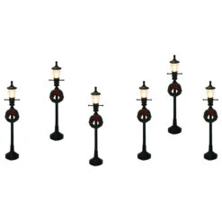 Street Lamp Posts For Christmas Village LED Black 6/Pack