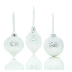 Christmas Tree Ornaments - Iridescent - Glass- Silver - 3-PK
