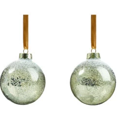 Holiday Living 90-mm White/Green Glass Christmas Ball Ornaments - 2/Pk