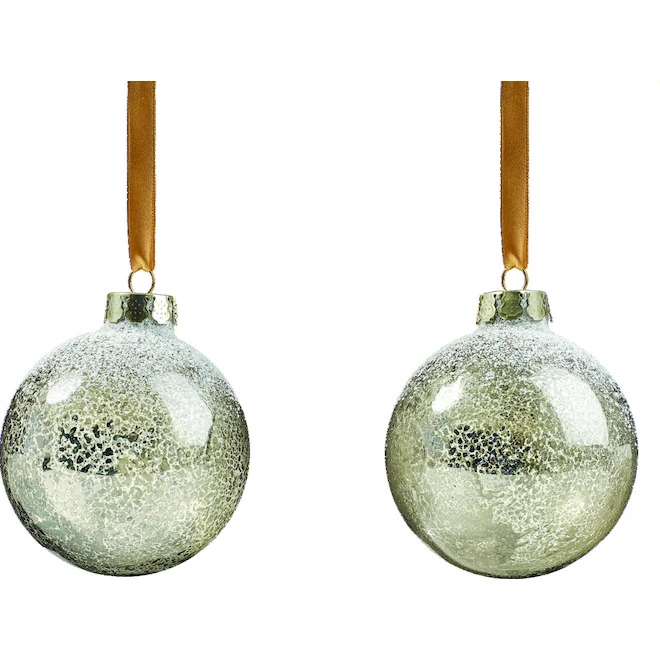 Holiday Living 90-mm White/Green Glass Christmas Ball Ornaments - 2/Pk 3 Holiday Living 90-mm White/Green Glass Christmas Ball Ornaments - 2/Pk