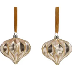 Holiday Living Nordic Trail 3.94-In Gold Glass Onion Christmas Tree Ornaments - 2/Pk