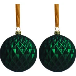 Holiday Living Nordic Trail 90-mm Green Diamond Pattern Glass Christmas Ball Ornaments - 2-Pk