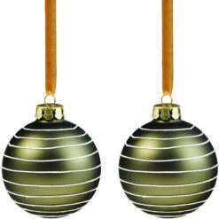 Holiday Living Nordic Trail 90-mm Glass Green/White Christmas Ball Ornaments - 2/Pk