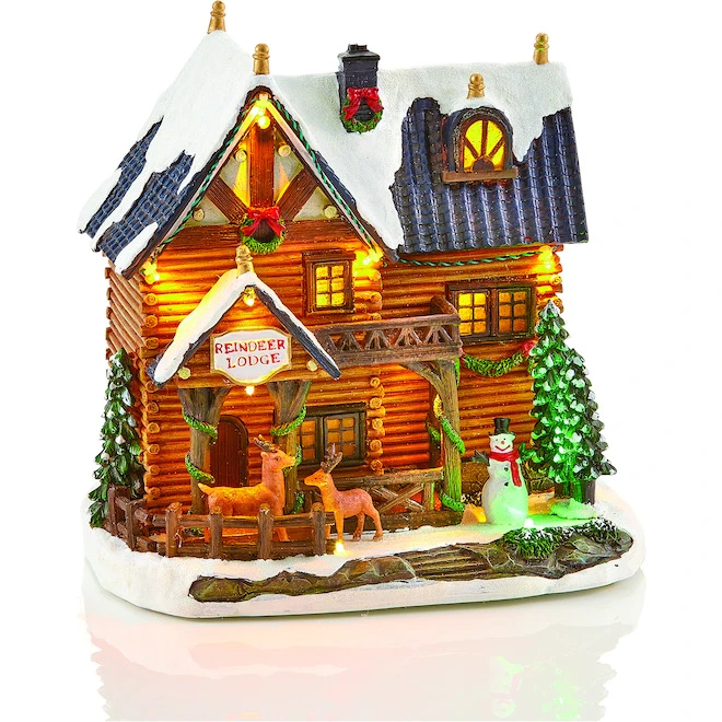 Carole Towne Lighted Musical Christmas Lodge With Reindeer Multicolour 3 Carole Towne Lighted Musical Christmas Lodge With Reindeer Multicolour