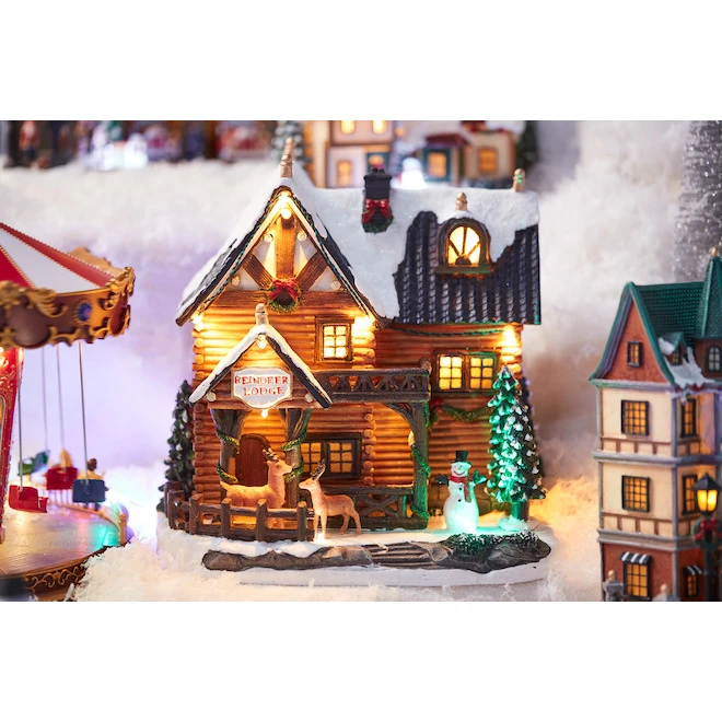 Carole Towne Lighted Musical Christmas Lodge With Reindeer Multicolour 4 Carole Towne Lighted Musical Christmas Lodge With Reindeer Multicolour - Image 2