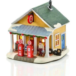 Carole Towne Lighted Gas Station For Christmas Village